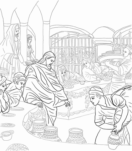 First Miracle of Jesus at the Wedding Feast at Cana  Coloring page