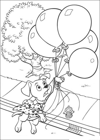 Dalmatian is flying a baloon Coloring page