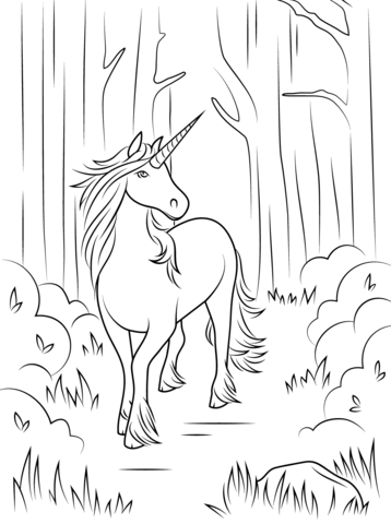 Forest Unicorn Coloring page