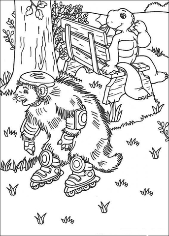 Franklin's Friend Is Riding A Roller Blade  Coloring page