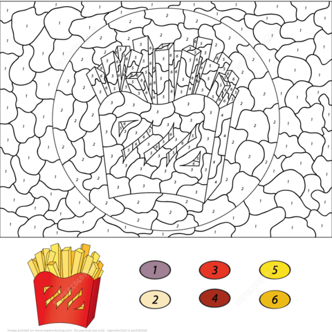 French Fries Color by Number Coloring page