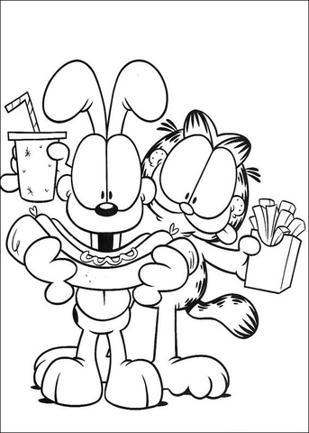 Garfield And Oddie Are Eating  Coloring page