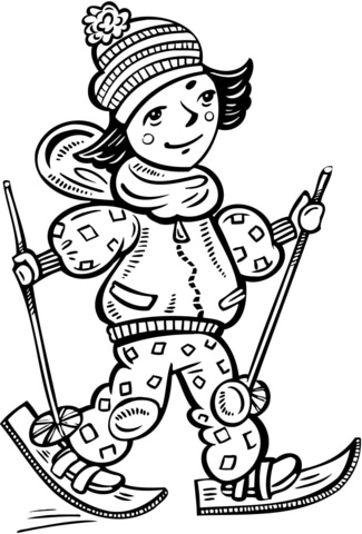 Girl Cross Country Skiing Coloring page