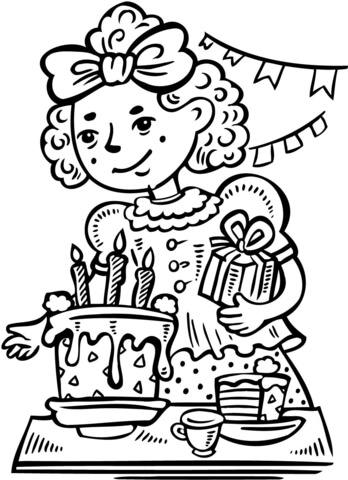 Girl Has a Birthday Party Coloring page