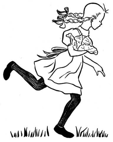 Girl Is Running Through The Garden  Coloring page