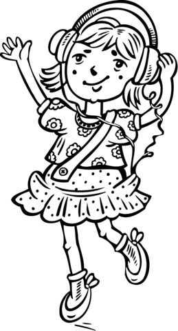 Girl Listening on Headphones Coloring page