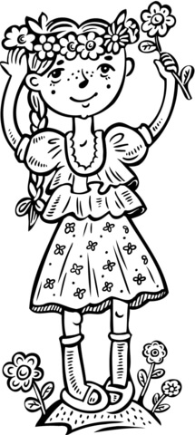 Girl Picking Flowers Coloring page