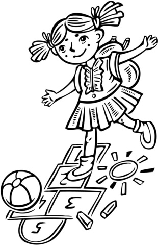 Girl Playing Hopscotch Coloring page