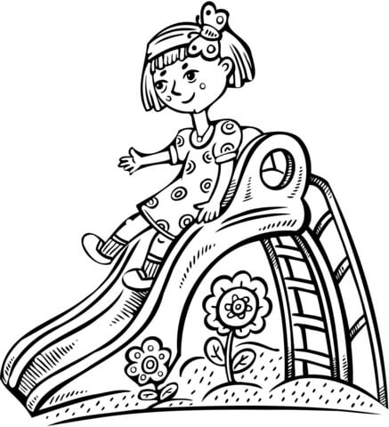 Girl Playing on a Slide Coloring page