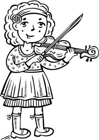 Girl Playing the Violin Coloring page