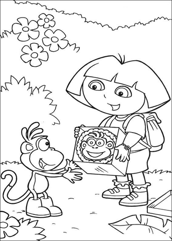 Giving present To Boots  Coloring page