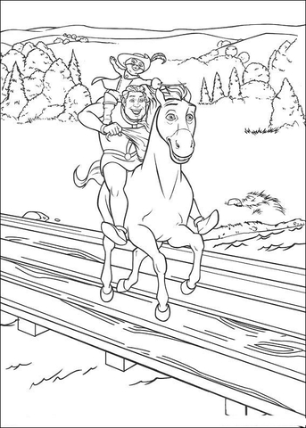 Shreck rides a horse to Fiona  Coloring page