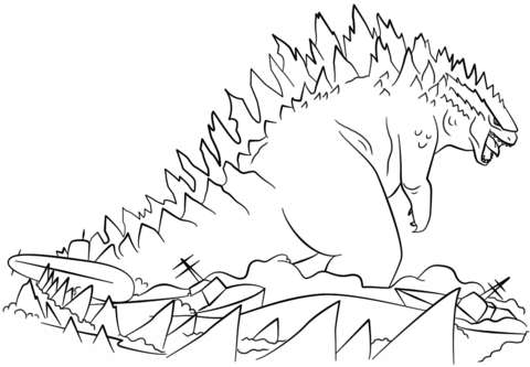 Godzilla Rises from the Sea Coloring page