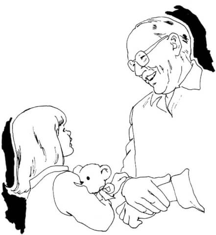 Grandfather is talking with his granddaughter Coloring page