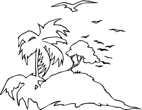 Seagulls At Island Coloring page