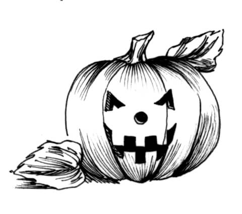 Halloween pumkin with leaves Coloring page