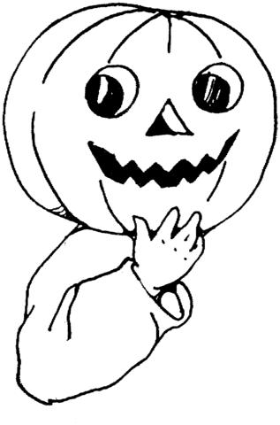 Halloween pumpkin on boy's head Coloring page