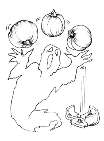 Ghost with Halloween pumpkins Coloring page