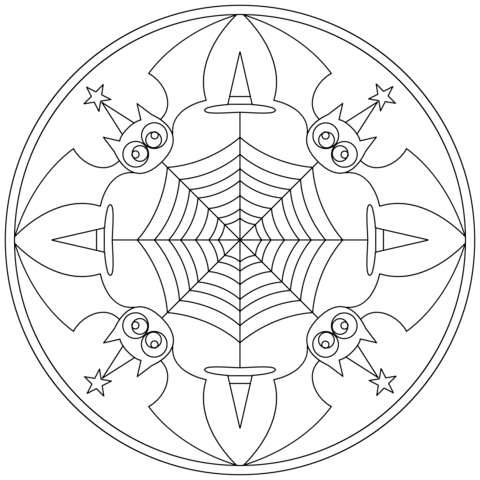 Halloween Mandala with Bats Coloring page