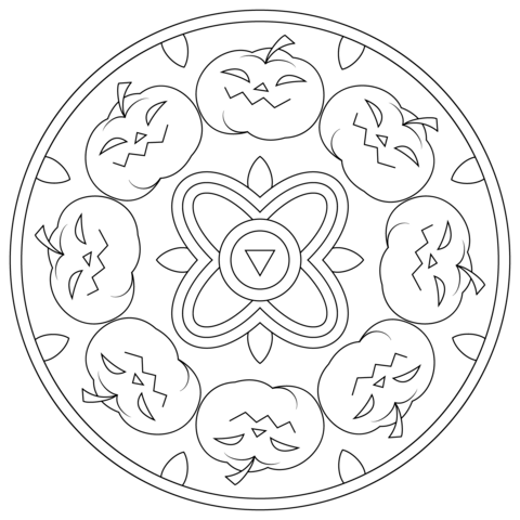 Halloween Mandala with Pumpkins Coloring page