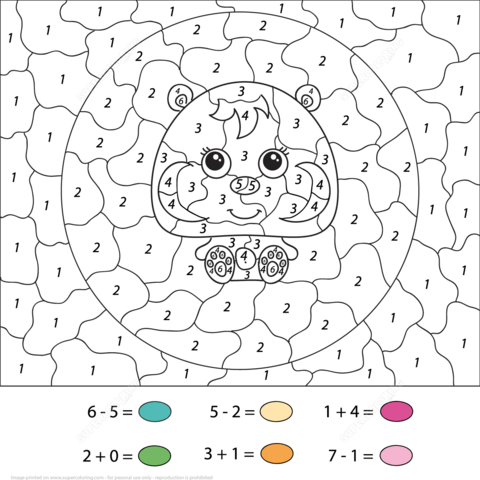 Hamster Calculation Color by Number Coloring page