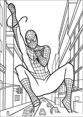 Spider-man Hanging On The String web Coloring page