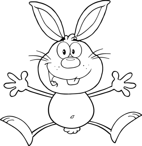 Happy Rabbit Jumping Coloring page