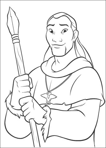 Sitka Is Holding a spear Coloring page