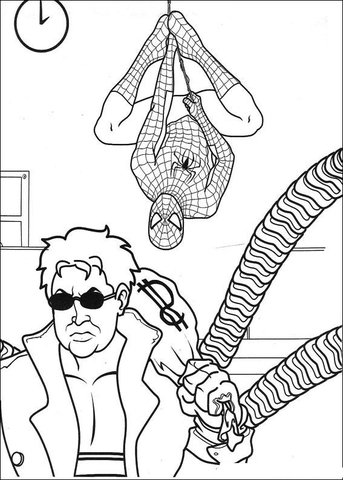 Spider-man behind Doctor Octopus Coloring page