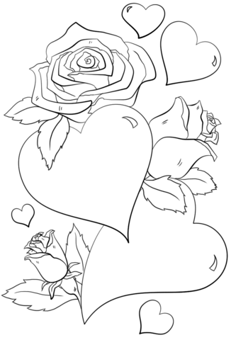 Hearts and Roses Coloring page