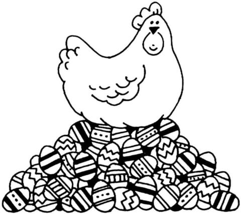 Hen Laying Easter Eggs Coloring page