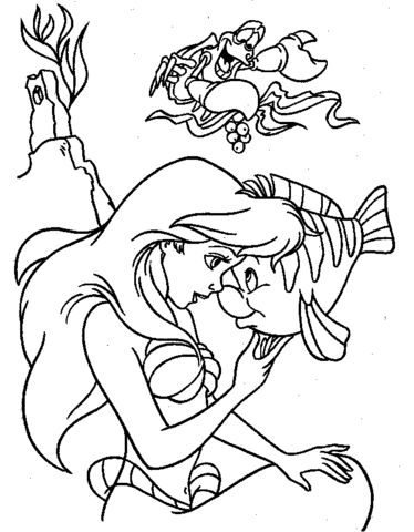 Crab, fish and mermaid  Coloring page