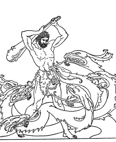 Heracles Fighting the Hydra Coloring page