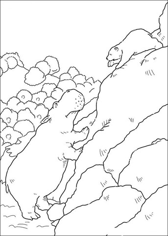 Hippo Tries To Help Little polar Bear  Coloring page