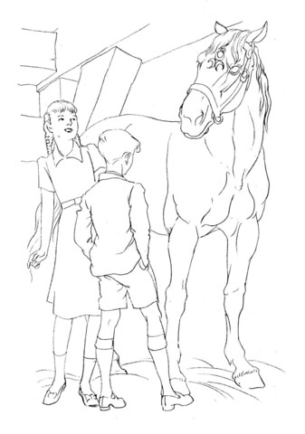 Horse And Kids Coloring page