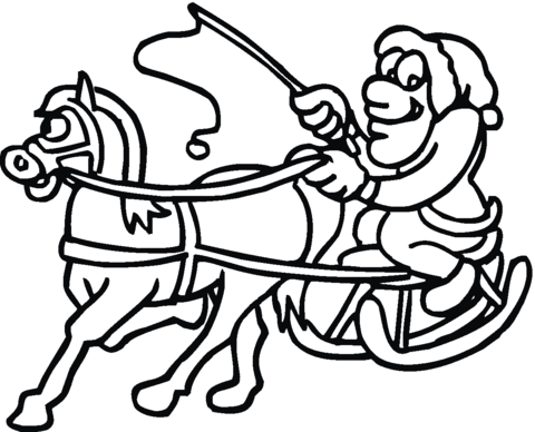 Horse Pulling Santa In Sleigh Coloring page