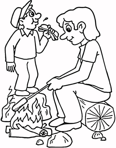 Cooking hot dogs   Coloring page