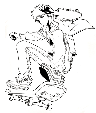 Ichi-Nii on skateboard from Manga Bleach Coloring page