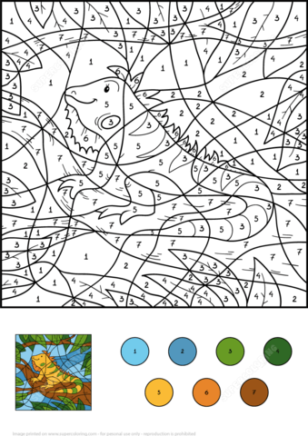 Iguana on the Branch Color by Number Coloring page