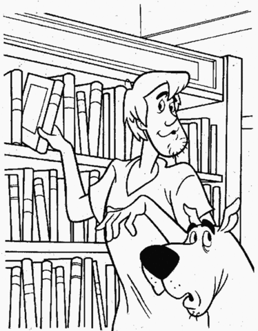 Shaggy and Scooby in the Library  Coloring page