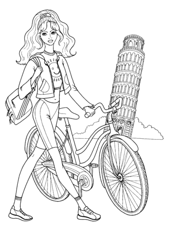 Italian stylish girl near Pisa  Coloring page