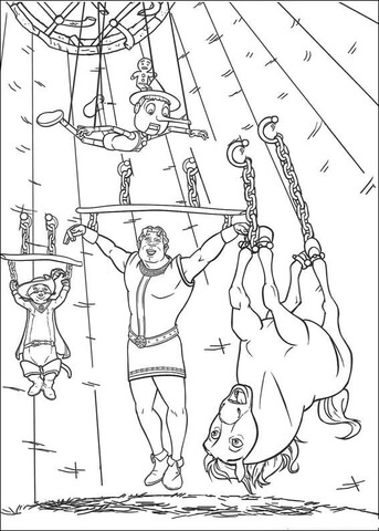 Pinocchio, Puss in Boots, Horse and Shrek are imprisoned Coloring page