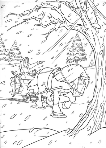 Horse and carriage in winter Coloring page