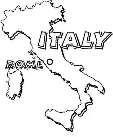 Map of Italy. Rome is the capital of Italy  Coloring page