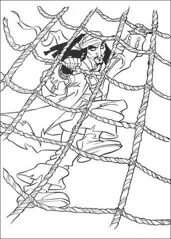 Jack is climbing up the ship mast nets Coloring page