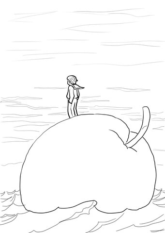 James and the Giant Peach Floating in the Ocean Coloring page