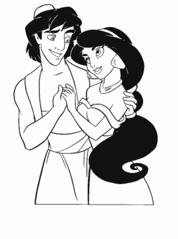 Jasmine And Aladdin Together  Coloring page