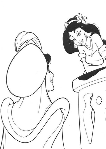 Jasmine Meets Aladdin Coloring page