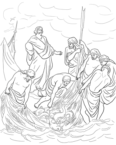 Jesus and the Miraculous Catch of Fish  Coloring page