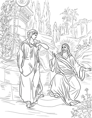 Jesus and the Samaritan Woman at the Well Coloring page